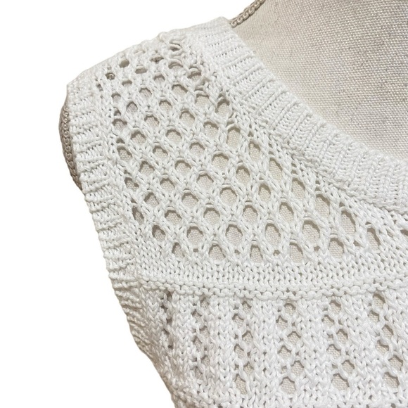 Talbots white cotton blend chunky loose knit sleeveless top/vest medium petite - Picture 5 of 9